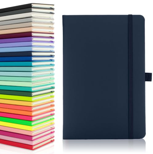 Notes London Eco A5 Carnet avec pages lignées, passant pour stylo, ruban, marques de date, pochette en papier, couverture rigide moyenne, papier issu de sources durables (Bleu marine)