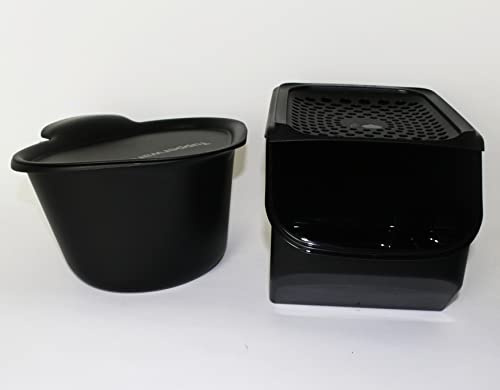 TUPPERWARE Zwiebel-Lager 5,5L schwarz + Tischmüll Adretto schwarz + Teller