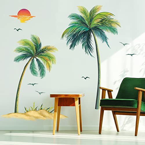 decalmile Wandsticker Palme Baum Tropische Wandtattoo Pflanzen Grüne | Abziehbare und Aufklebbare Wandaufkleber, DIY Abnehmbare Wandkunst Abziehbilder, Wandfreundlich, Leuchtenden Farben