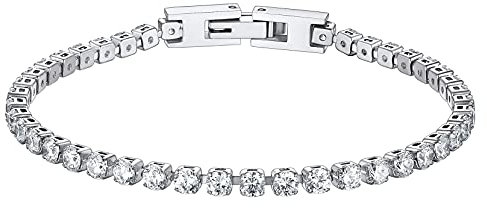 Richsteel Pulsera Tenis Cubana Blancas/Negras, 3mm Ancho 17cm/19cm Largo Esclava Pulseras de Mujeres Hombres