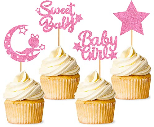 40 Stück Oh Baby Cupcake Toppers It's a Girl Cupcake Toppers Glitter Baby Girl Cupcake Picks Baby Shower Cake Topper Kindergeburtstag Geschlecht Offenbarung Party Kuchen Dekorationen Zubehör