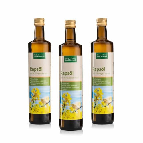 Sanct Bernhard Rapsöl mit Buttergeschmack, reich an mehrfach ungesättigten Fettsäuren, 3x 750-ml-Glasflasche