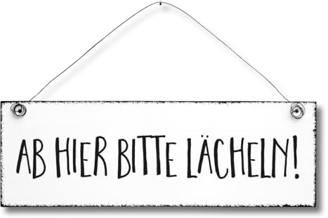 Gestaltungsspielraum Ab Hier Bitte Lächeln - Schild Dekoschild Türschild Wandschild Holz 10x30cm - Holzschild Holzdruck Holzbild Tür Deko Schild