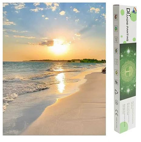 DCIDBEI Mit Verpackung Square Diamond Painting Bilder Groß Landschaften Strand Meer 40x50cm 5D Diamant Painting Quadratische Steine Sonnenuntergang Stickerei Kreuzstich Basteln Strand und Meer