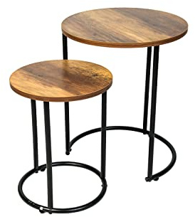 spot on dealz® Round Nest of Tables Living Room Coffee Tables Black Metal Frame with Solid Oak Wooden Effect Side End Nesting Table small Bedside Home Furniture