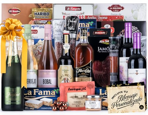 Cesta de Navidad con Ibericos de Bellota Gourmet 2025 (Lote 215) · Con Cava, Vinos, Ron, Cerveza, Dulces, Ibéricos y Queso · Incluye Tarjeta Personalizable · Regalo Corporativo, Familiar o Personal