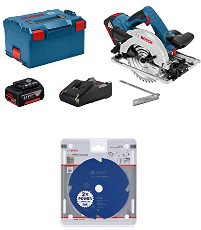 Bosch Professional Akku-Handkreissäge GKS 18V-57 G (kompatibel mit Führungsschiene, inkl. 2x4.0 Ah Akku, Schnelladegerät, in L-BOXX 238) + Kreissägeblatt Expert for Fiber Cement (Faserzement, Zubehör)
