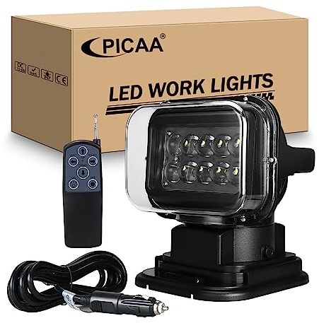 PICAA Schwarz 50W Auto Marine LED Suchscheinwerfer Arbeitsscheinwerfer 12V Funkfernsteuerbar mit Magnetfuß Drehbar Wetterfest für Offroad Boot Traktor LKW SUV ATV