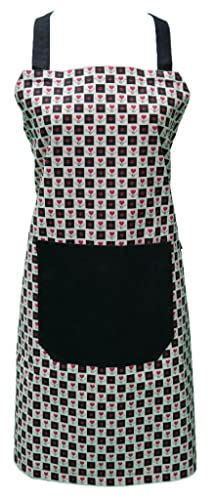 Lemos Home Verstellbare Schürze mit großer Tasche und langen Bändern. Kochchürze Küchenschürze aus hochwertiger Baumwollmischung. Modell L´amour. Farbe wählbar. (Schwarz)