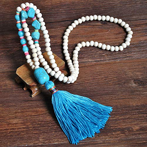 Damen-Halskette Mit Quaste Anhänger Lange Sweater Kette Holzperlen Kette Retro Kleidung Anhänger Kopfschmuck Böhmen Halskett Bunt Kristall Bead Schnur Kette 81cm