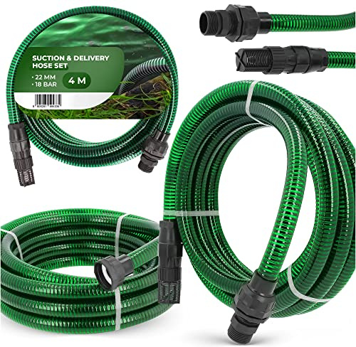 Ansauggarnitur Saugschlauch 4m Pumpe Schlauch Förderschlauch Wasserpumpe Verstärktes Rohr Spirale Rohrsieb Filter Bewässerung Ansaug- und Abflussschlauch Garten Hydrophore