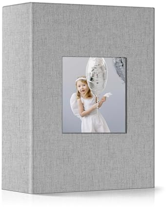 Popotop Fotoalbum 10 x 15 cm – Kleines Fotobuch mit 100 200 300 Fotos, Leineneinband, horizontales Einsteckalbum, für Familie, Hochzeit, Jahrestag, Kinder, Urlaubsbilder (Gray, 100 Fotos)