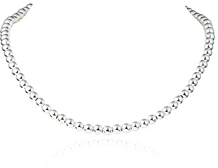Diamond Treats Damen Silber Halsketten für Damen und Mädchen, 925 Sterling Silber Italienisches Design Kugel Statement Halskette, Silber Perlen-Kette