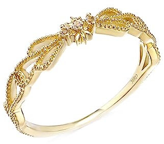 KnSam Gold Au750 18 Karat Ring Echtschmuck, Vintage Retro Hohl Bow-Knot Hochzeitsring mit Topas Rundschliff, 18K Gold Freundschaftsringe Pärchen Ringe für Damen, Gold, Gr.63