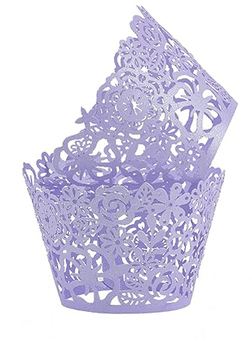 Pirottini per cupcake in pizzo, tagliati al laser, per cupcake, muffin, decorazioni per Natale, matrimoni, feste di compleanno, 50 pezzi (viola chiaro)