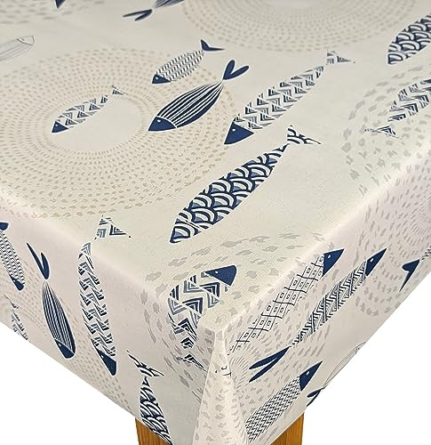 Karina Home Coastal Seaside Fish Blue Tex Wipe Clean Tablecloth Vinyl PVC Table Cover Wipeable Table Cloth (140cm x 250cm, Blue)