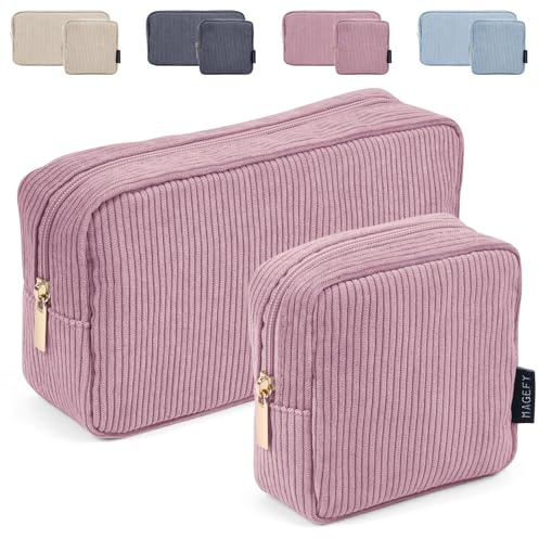 MAGEFY Kosmetiktasche Kleine Make up Tasche für Handtasche, Cord Schminktasche Damen mit Fächern Reise Makeup Tasche für Frauen