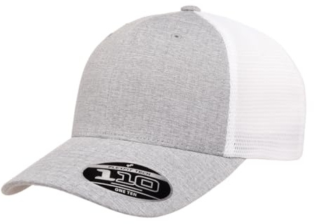 The Hat Pros Flexfit 110 Mesh Trucker Mid-Profile Breathable Mesh Back Adjustable Snapback Cap - One Size - Melange Silver/White