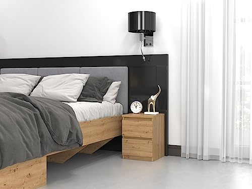 Home Collective Nachttisch Nachtschrank mit 2 Schubladen Beistelltisch klein schmal 30x30x40 cm Holwerkstoff Artisan