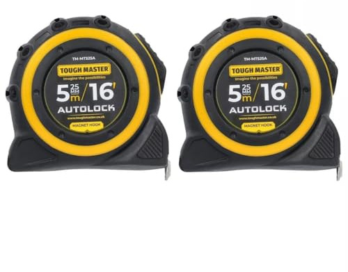 TOUGH MASTER Autolock Measuring Tape 5M, Sturdy Metric Tape Measure with Class II Accuracy, Nylon-Coated Steel Blade, Magnetic Ended Hook, Rubber Grip for Home DIY & Industrial Use (2)
