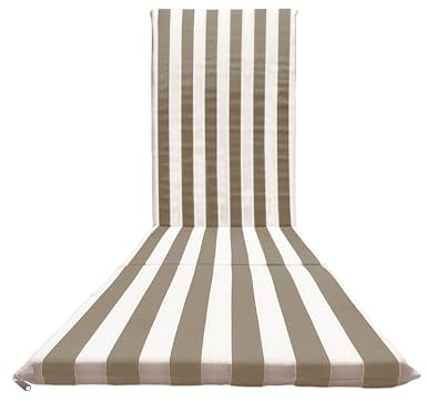 Il Tuo Artigiano Design Coussin rembourré pour chaise longue de jardin, de plage, 165 x 50 x 3,5 cm, fabriqué en Italie, matelas de rechange avec rayures et chaise longue en bois (blanc et beige)