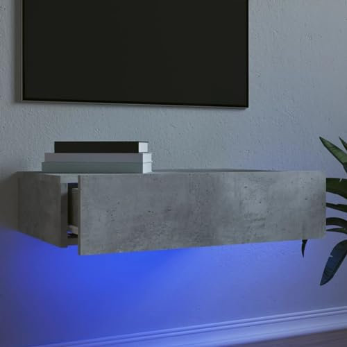 Rantry Mobile Porta TV con Luci LED Grigio Cemento 60x35x15,5 cm, Mobile Porta TV Mobiletto Basso per TV per Tavolino da Salotto Industriale Supporto TV Soggiorno