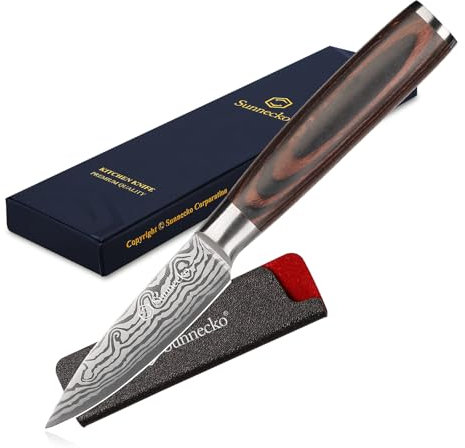 Sunnecko Fruit Knife 3.5 Inch, Sharp Paring Knife with High Carbon Stainless Steel Blade, Forged Bolster Small Kitchen Knives Pakkawood Handle