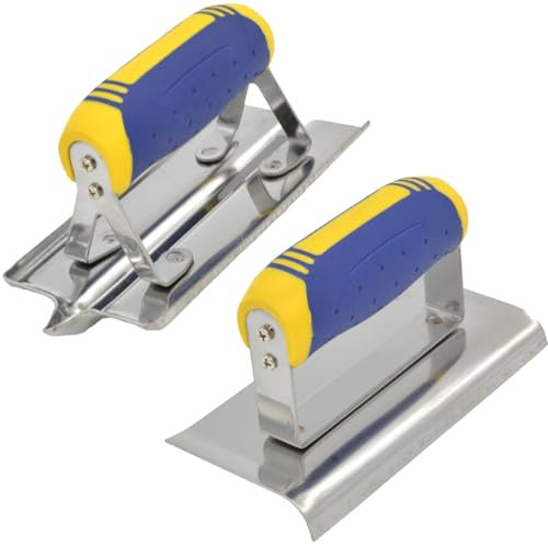 Sinyiol Concrete Hand Edger (6 x 3, 1/2R) and Groover (7 x 3, 1/2W, 1/2D), Stainless Steel Drywall Corner Tool Set with Soft Grip,Masonry Hand Tool Set, Concrete Cement Finishing Tools