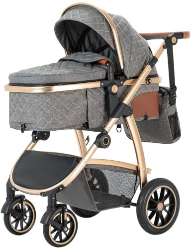 Lnhcrbs Passeggino Trio,Passeggino Leggero è Dotato di Un Maniglione Regolabile in Altezza,Passeggino Reversibile è Dotato Anche di Seggiolino Auto, Zanzariera e Borsa Per La Mamma, Portabicchieri