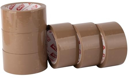 APLI 19907 Lot de 6 rouleaux de ruban adhésif d'emballage en polypropylène acrylique pour tous types d'utilisation Marron 48 mm x 66 m 25 µm