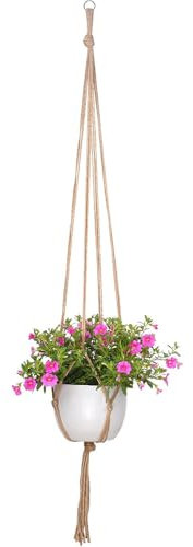 Porta Vaso in Canapa 95 cm Vasi Sospesi per Piante Supporto per Piante da Appendere con Anello Canapa Porta per Piante Casa e Giardino Accessorio Decorativo Interno Esterno(Vaso da fiori non incluso）