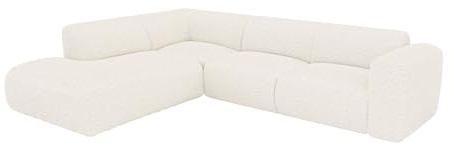 Vente-unique - Großes Ecksofa mit Recamiere mit Rückenlehne - Ecke Links - Bouclé-Stoff - Weiß - POGNI von Maison Céphy