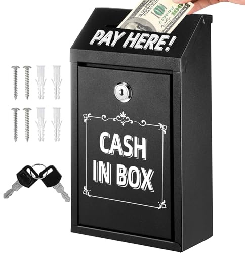 Metall-Spardose mit Schloss, Spendenbox, schwarze Geldkassette für draußen, Schlossbox für Geld, Sammelbox, Wandmontage, Stahl-Geldkassette für Zuhause, Büro, Außentür