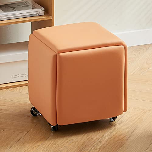 Fußhocker, 5-in-1-Nesthocker, beweglicher Fußhocker, Frisierstuhl, Sitzwürfel mit Lenkrollen, quadratischer Ottoman, stapelbarer Sofastuhlhocker, für Wohnzimmer, Schlafzimmer (Größe