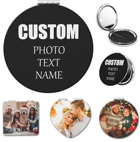 LLLGSH Personalisierte Kompaktspiegel, Taschenspiegel mit eigenem Foto, Personalisiert Taschenspiegel Klappbar, Personalisierte Geschenke Für Weihnachten Geburtstag Hochzeit Valentinstag (Runden)