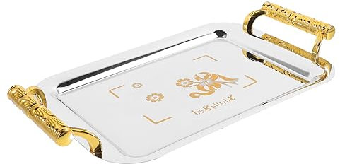 OKUMEYR Plateau De Service à Dessert Inoxydable s 27x18 Cm Acier INOX 304 avec Poignées Ergonomiques pour Fruits Pâtisseries Café Hôtel Restaurant Élégant
