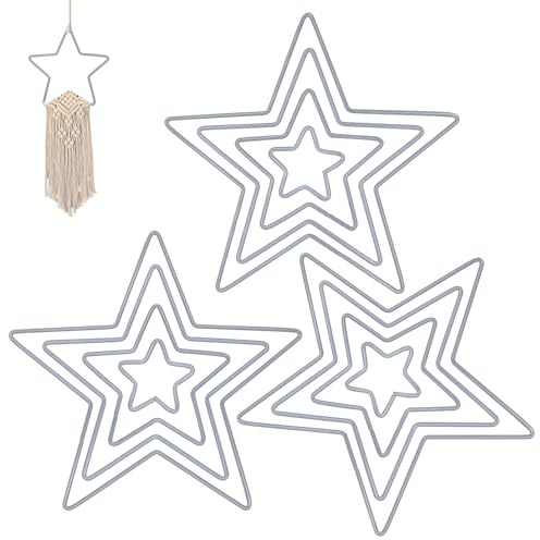 NVGFTG 12 Stück Metallring Stern 5/10/15/20 cm Metall Sterne Drahtsterne Set Metallring Deko Stern Metallsterne zum Basteln Dekor Traumfänger DIY (Silber)