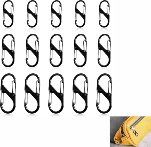 12Pcs S Small Carabiner Keyring Clip,Dual Opening Keychain S Ring Locking Carabiner Double Clip Hook for Outdoor Hiking Fishing Camping Traveling