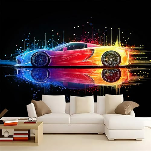 3D Mural Voiture de sport colorée de style artiste abstrait Papier peint panoramique 200 x 140 Revêtement mural décoration chambre salon - Design moderne Murale Effet Trompe Loeil couleur