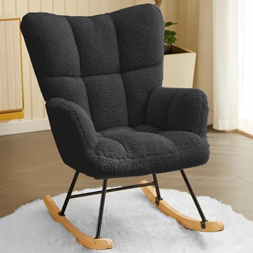 Hawthyhome Schaukelstuhl Relaxstuhl Sessel Stuhl Wohnzimmersessel, Schaukelsessel Gepolsterter Schwingsessel bis 136 kg belastbar Schwarz Lounge Chair fürs Wohnzimmer Schlafzimmer Balkon