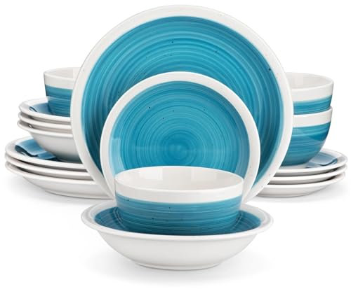 WLIHDB Dinner Sets 16/32 Piece Stoneware Tableware Set With Dinner/Dessert Plate Cereal/Pasta Bowl For 4/8 Person 4 Color Optional For Dinner(Blue,32 pcs)