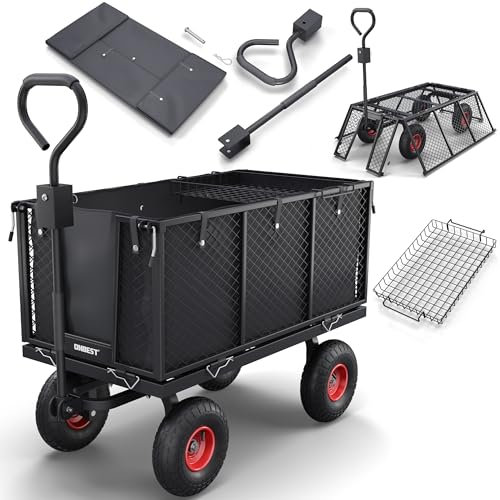 ONBEST Bollerwagen mit klapp baren Seitenwänden – Gartenwagen für 550 kg Zuladung – groß er 205 Liter Gitterkorb aus Metall – Bollerwagen – Lastenwagen – Outdoor – Transportwagen