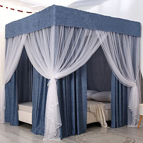 Prinzessinnen-Betthimmel mit 4 Eckpfosten und süßem Moskitonetz für Mädchenbetten, Erwachsenenschlafzimmer, Kinderzimmer; Vorhangnetz für Einzel-/Doppel-/Queensize-/Kingsize-Betten (einfarbig, Marin