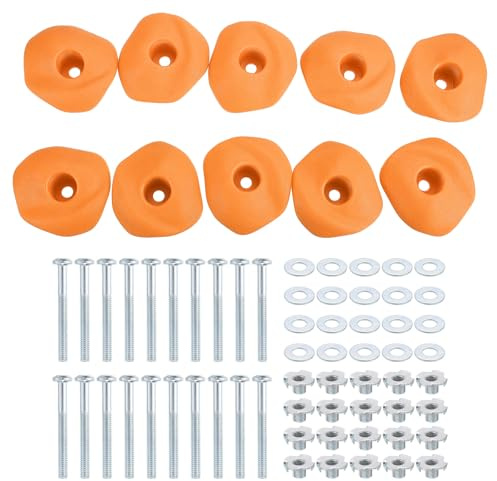 PATIKIL Rock Climbing Holds, 10 Pcs Climbing Rock Wall Grips Play Set Climber Attachments with Single Holes for Playground Accessories Indoor Outdoor Tree Training, Yellow-B