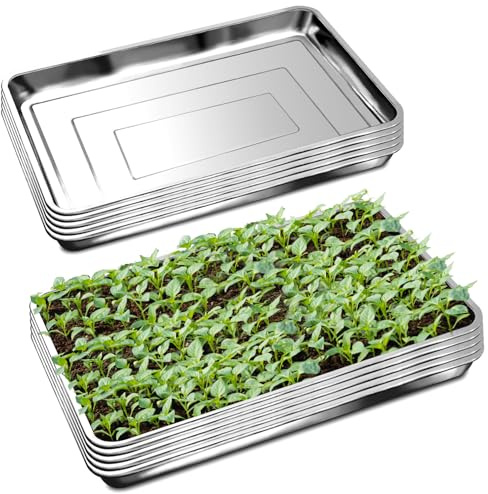 RooTrimmer 10 Stück große Edelstahl-Setzlingschalen, robuste Metall-Wasserauffangschalen für Pflanztöpfe, Umpflanzung, Samenkeimung und Anzucht (44 x 34 cm, 3 cm Höhe)