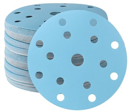 FASTPLUS 150mm Sanding Discs 120 Grit 15 Hole Blue Ceramic Sandpaper | 6 Inch Hook and Loop Random Orbital Sandpaper Heavy Duty Sanding Pads Wood Metal Automotive Dust Free Sanding 50 Pack