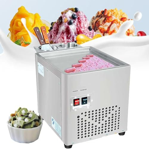 YZRDCXM Fried Ice Cream Roll Machine,Commercial Rolled Ice Cream Maker,Stainless Steel Yogurt Fry ice Cream Machine with 2 Scrapers and Single Square Pan, for Dessert Shop