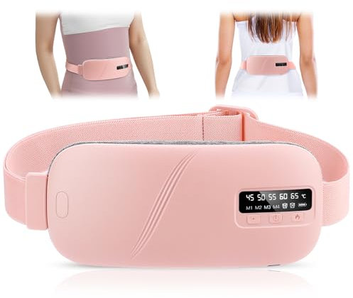 Cordless Menstrual Heating Pad, Portable Period Cramp Relief Pad with 5 Heat Levels, 4 Vibration Modes, 2 Timing Sets, Rechargeable Fast Warming for Abdomen Back, Great Gift for Women Girls(Pink)