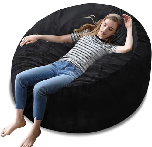 Adult soybean bag chair, bean bag with filler, adult living room, lazy sofa living room furniture comfortable soy bag chair, fluffy gaming (Black, Large)