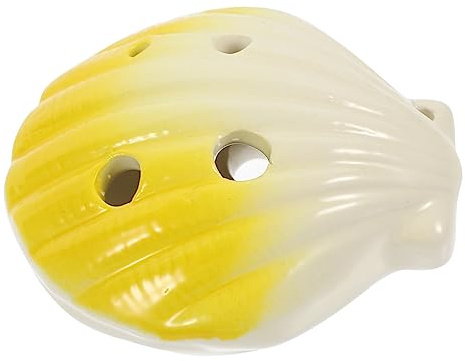 Gelbe Keramik Okarina in Muschelform mit 6 Löchern | Kinder und Einsteiger, Zeichentrick Optik, Tragbar und Handlich für Übung und Spiel